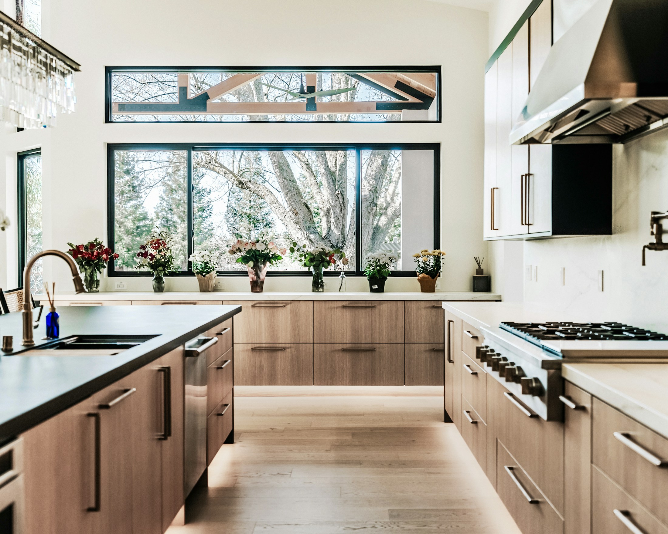 Light-filled kitchen with natural timber cabinetry
