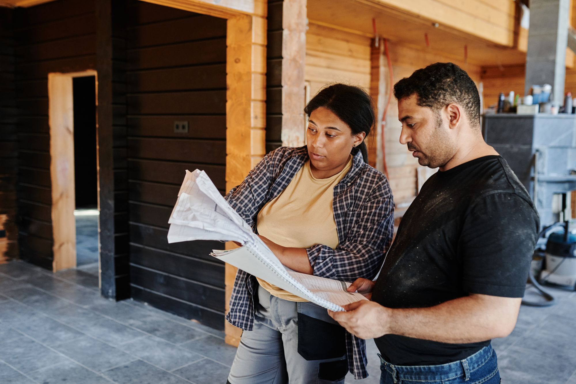A site team reviewing plans together